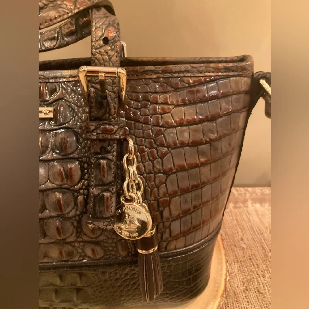 BRAHMIN MINI ASHER 2 Tone Melbourne LEATHER SATCHEL CROSSBODY‎ BAG Tassel Purse