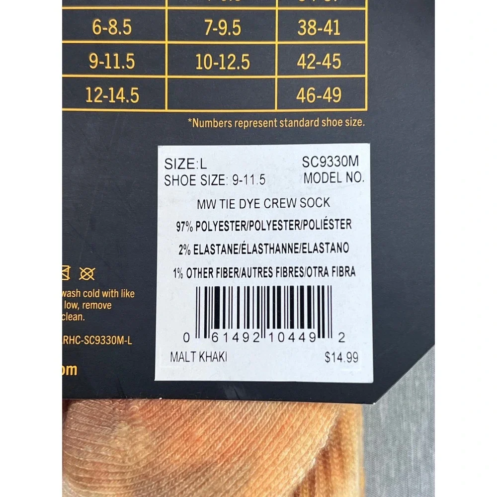 Carhartt 2 Pack Midweight Tie-Dye Crew Socks Mens Large Grey Khaki Mens 9-11.5