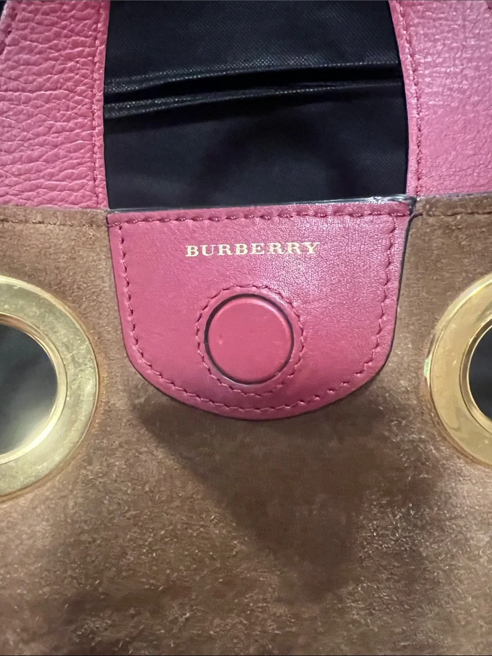 Burberry Red Leather Satchel with Gold Grommet Accents