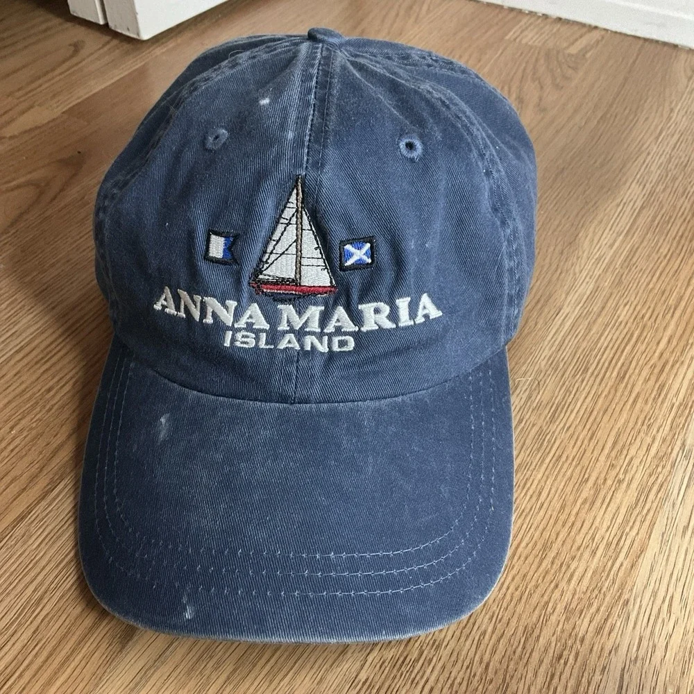 Anna Maria Island Hat Cap Strap Back Womens Navy Embroidered Sailboat Souvenir