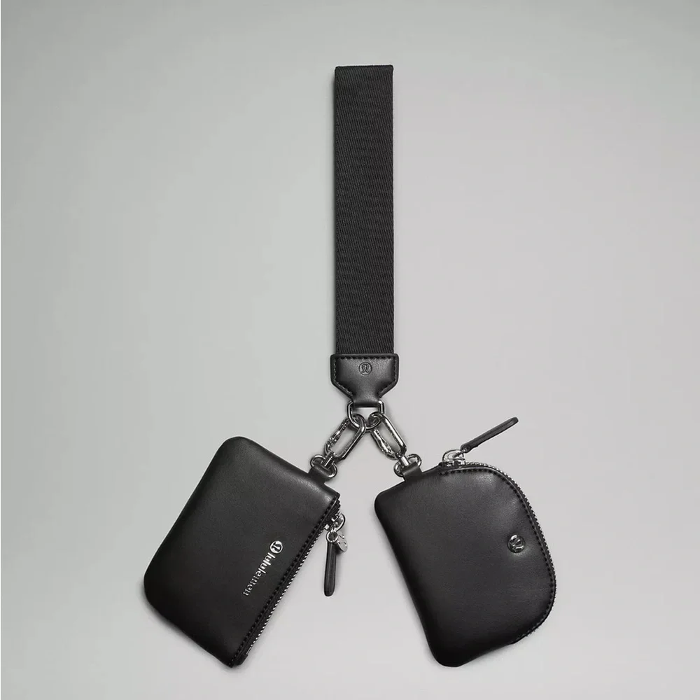 Lululemon Dual Pouch Wristlet Leather Alternative Black/Silver—NWT