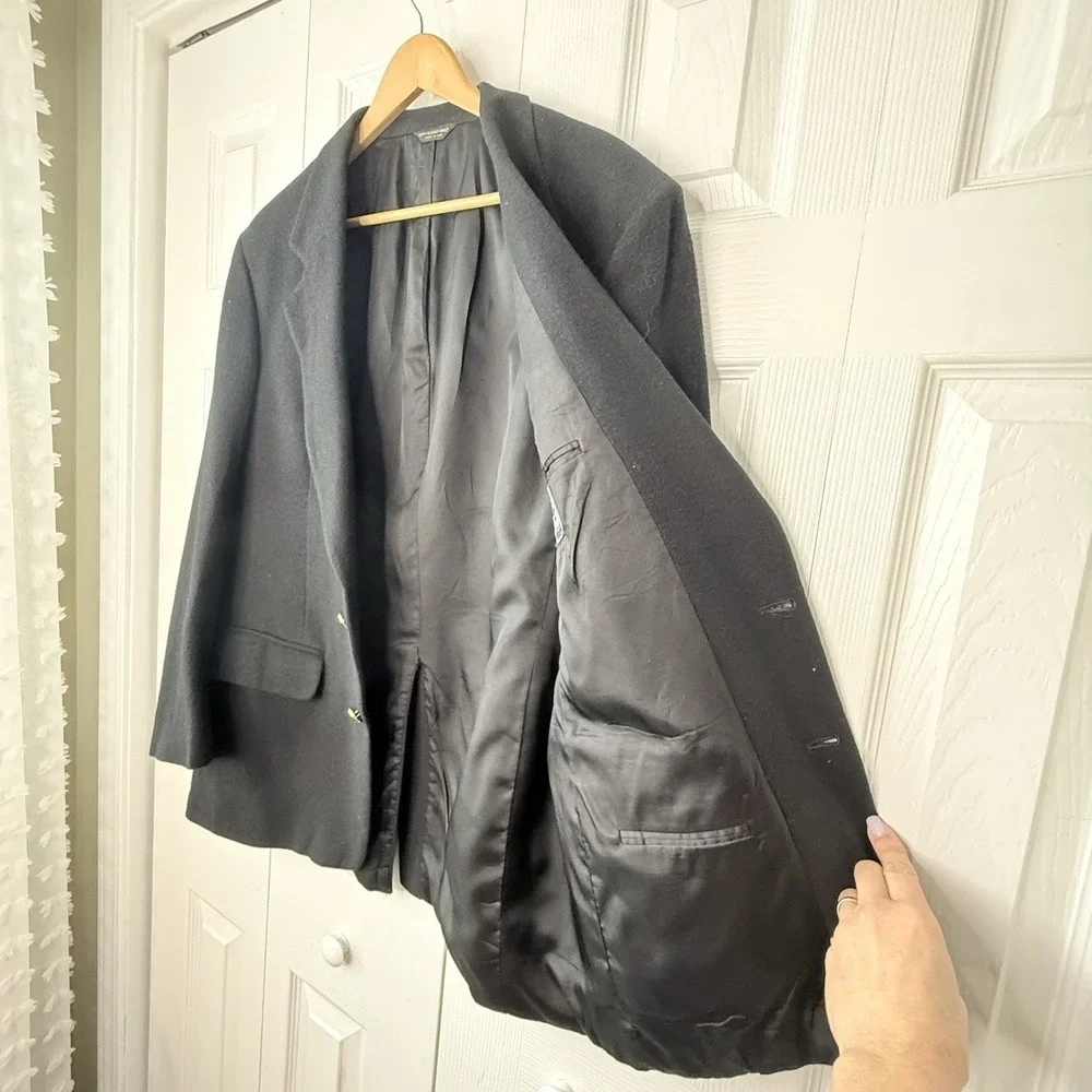 WALLACHS 100% Camel Hair Blazer Black Gold Buttons Sport Coat Mens‎ 44 Old Money