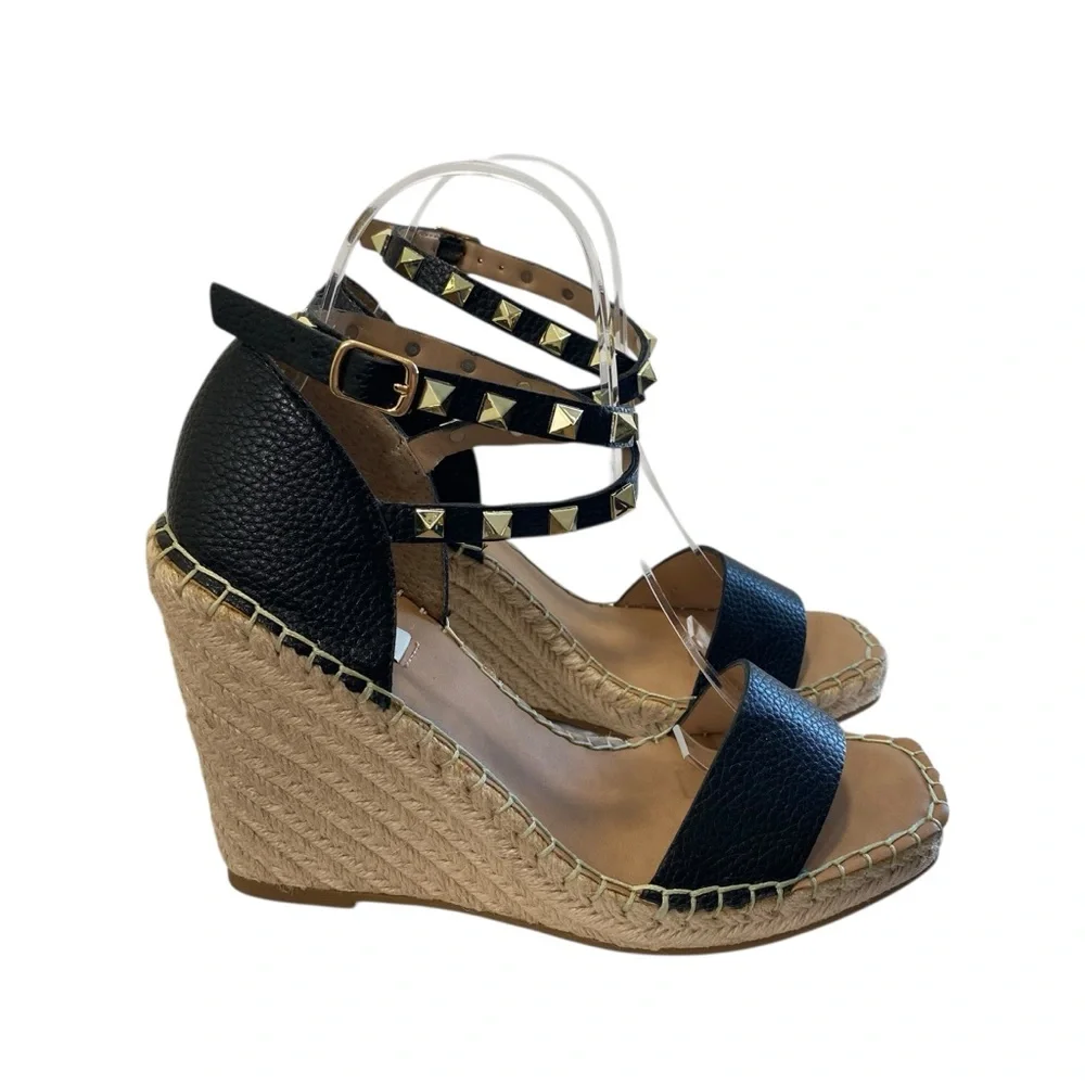 Steven New‎ York Espadrilles Yute Kinlee Wedges Sandals 8.5 Black Tan Nautical