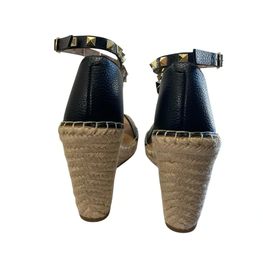 Steven New‎ York Espadrilles Yute Kinlee Wedges Sandals 8.5 Black Tan Nautical