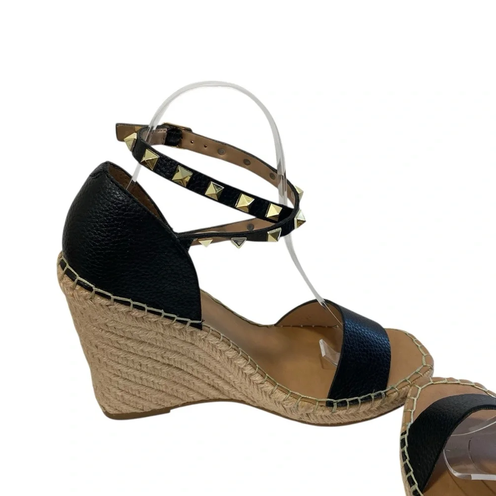 Steven New‎ York Espadrilles Yute Kinlee Wedges Sandals 8.5 Black Tan Nautical