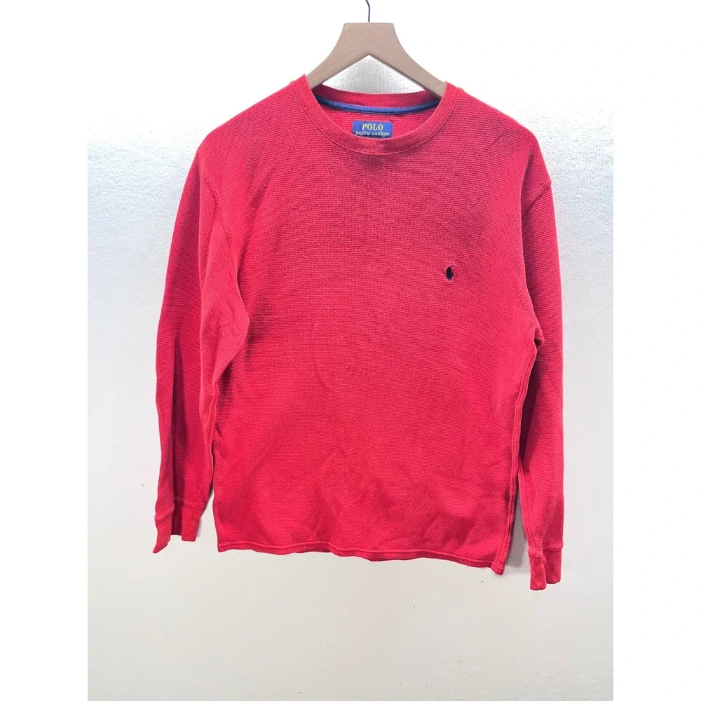 Polo Ralph Lauren Mens Red Waffle Knit Thermal Long Sleeve Shirt Size Large 3132