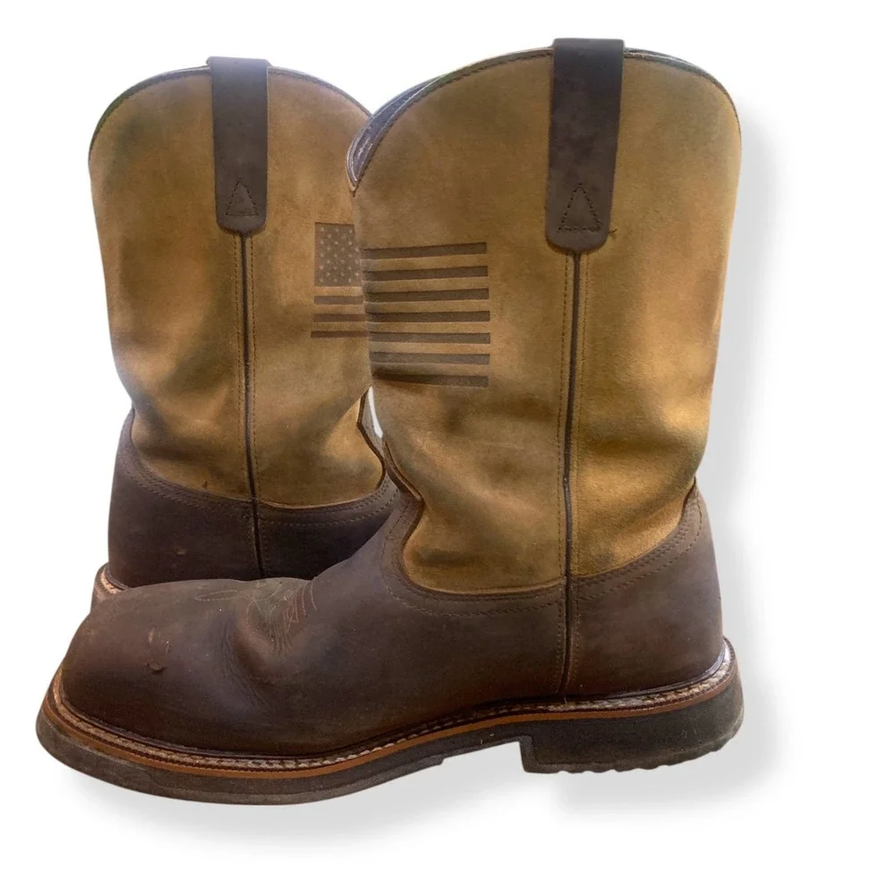 Thorough Bred Mens Work Boots 13D Brown Leather Steel Toe American Flag Made USA