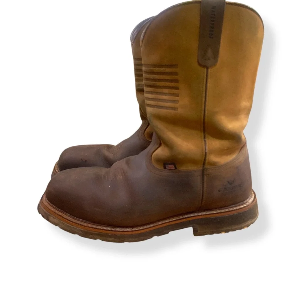 Thorough Bred Mens Work Boots 13D Brown Leather Steel Toe American Flag Made USA