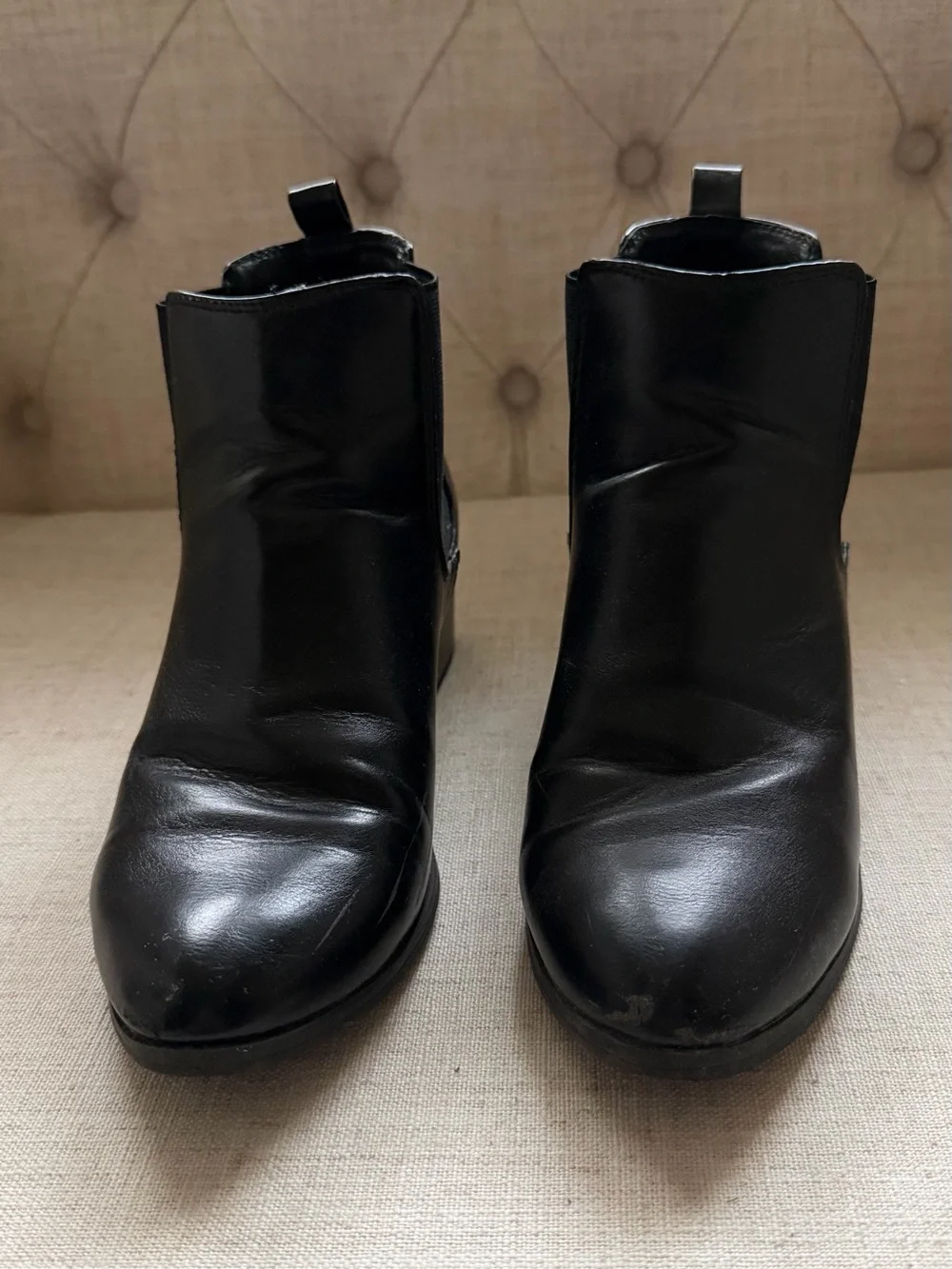 Black Leather Chelsea Ankle Boots with Block Heel