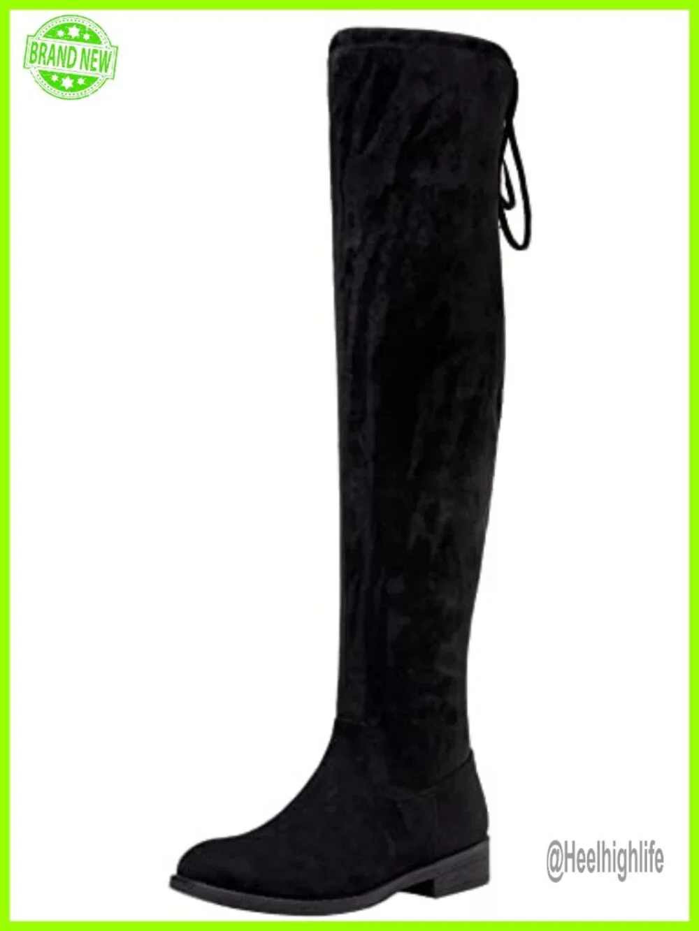Faux Suede Over the Knee High Boots Low Flat Heel Side Zip Thigh High Boots