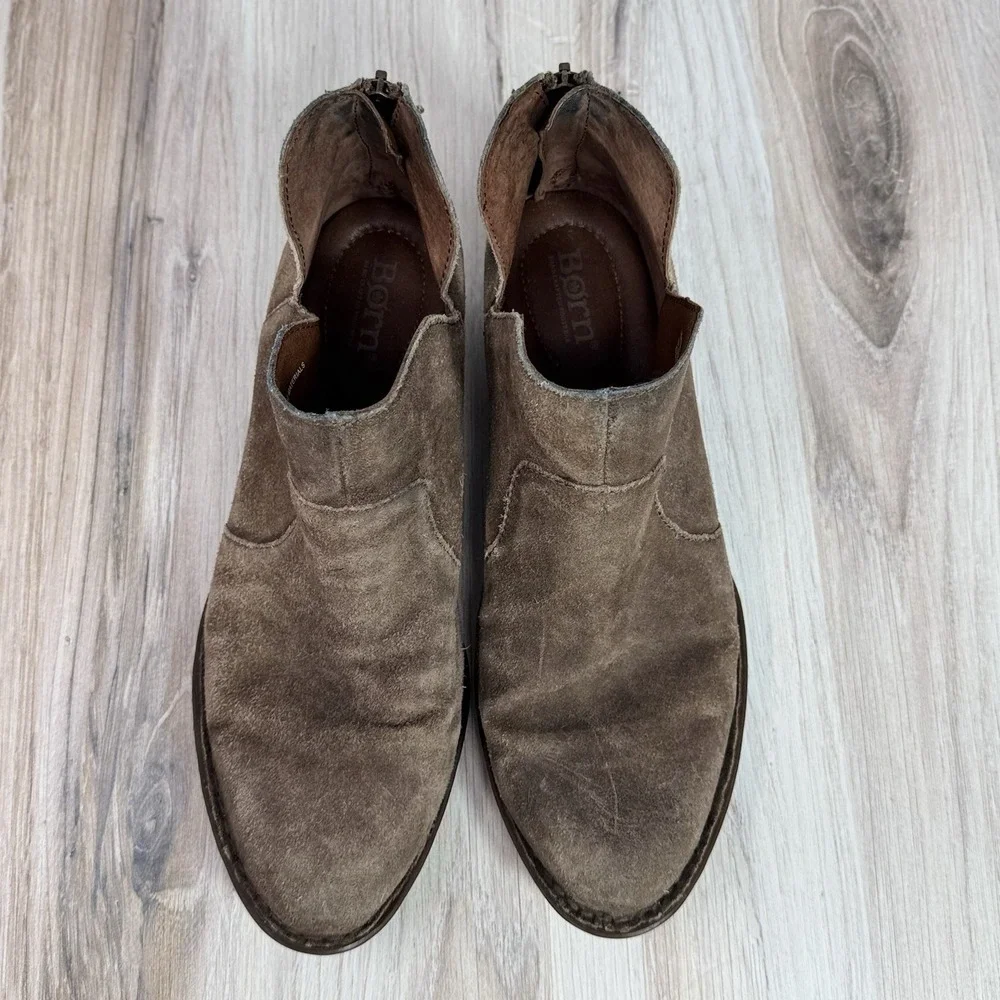 Born Kerri Ankle Boots Women's 8.5 Brown Suede Distressed Western Booties