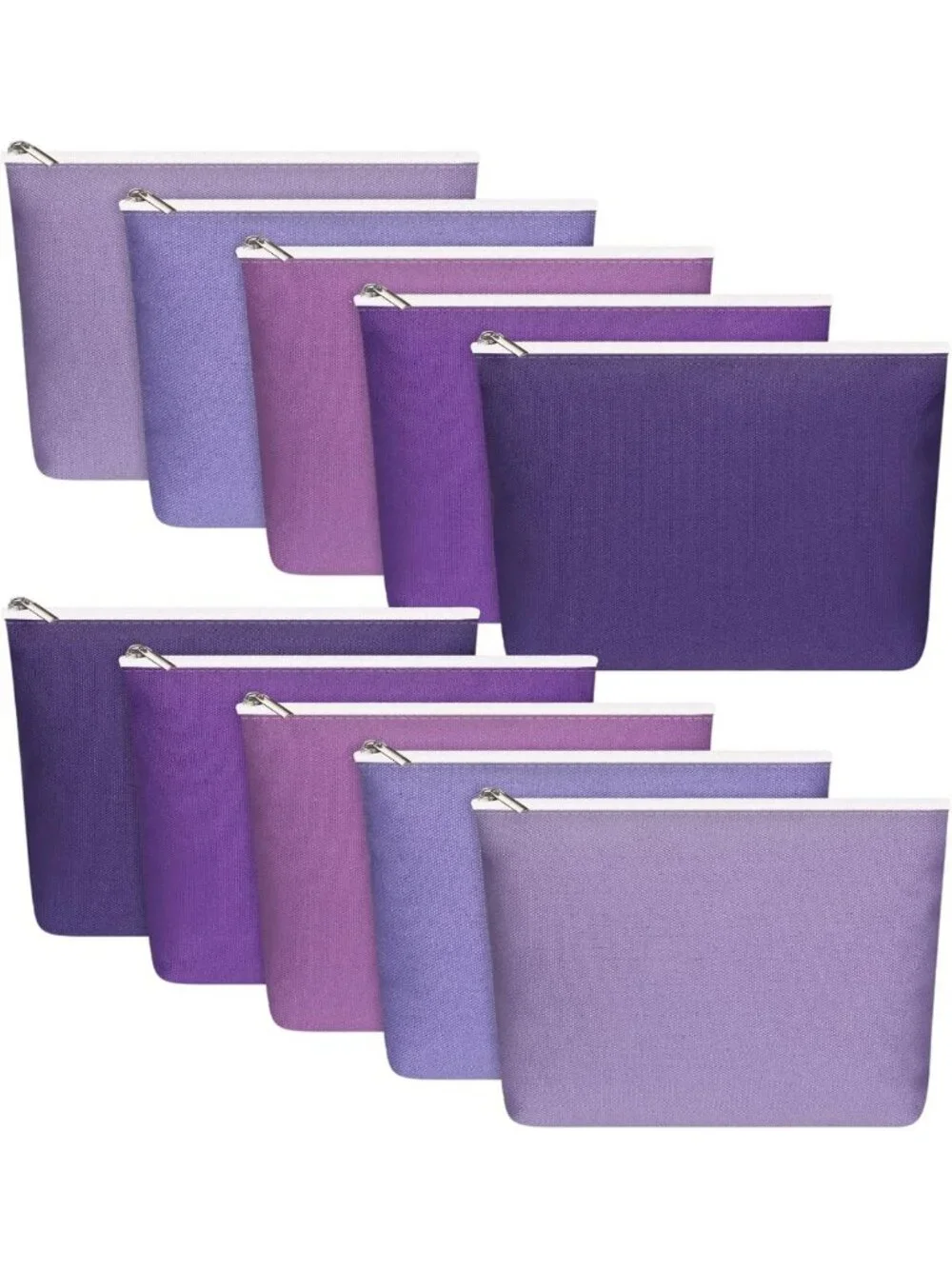 10 Pcs Canvas Makeup Bags Set - Blank DIY Toiletry & Pencil Pouches, Great Gift!
