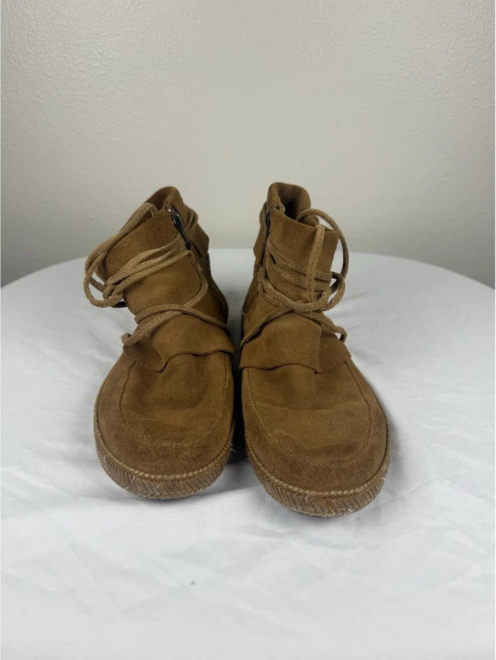UGG Reid 1019129 Womens 8 Chestnut Suede Ankle Boots Wrap Lace Moccasin Zip