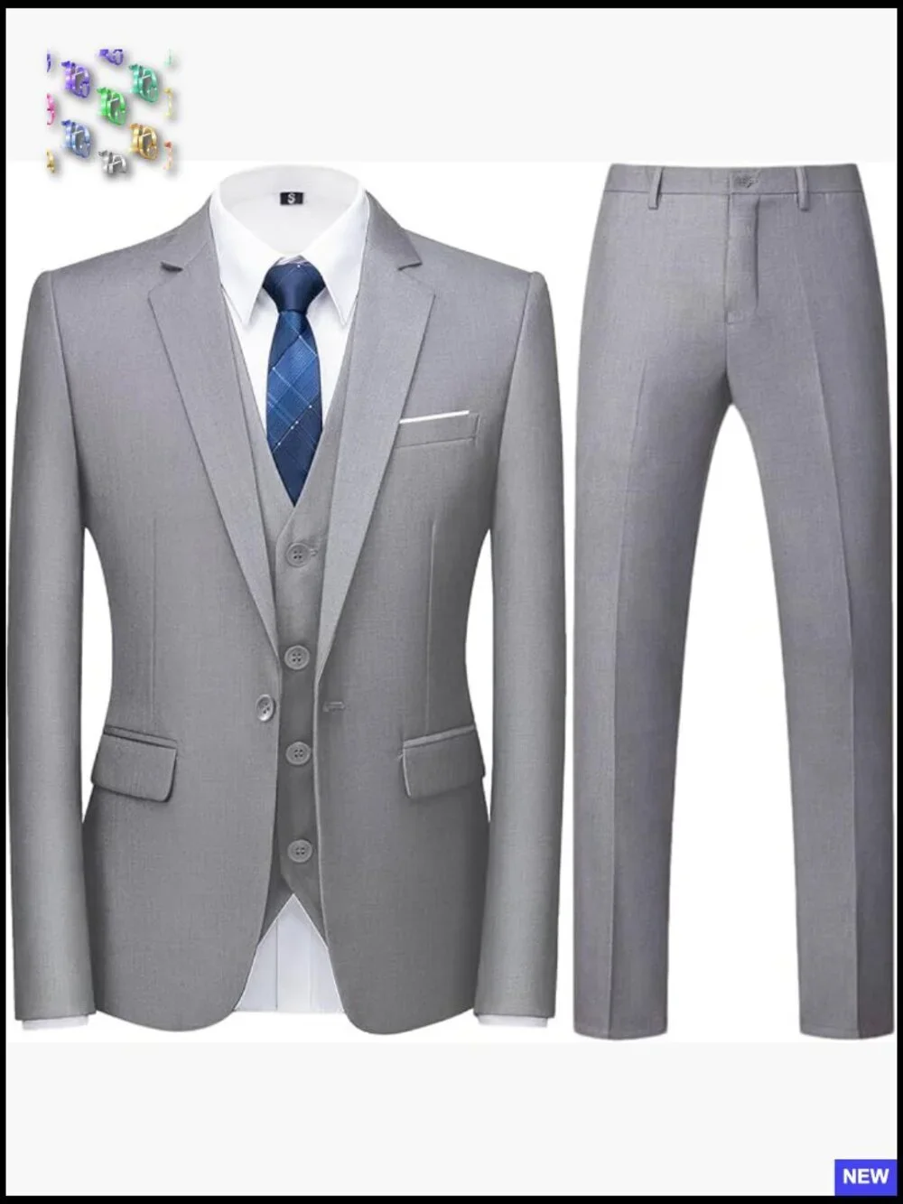Regular Fit 3-Piece Suit Set Classic Formal Blazer Vest Pants Business Wedding