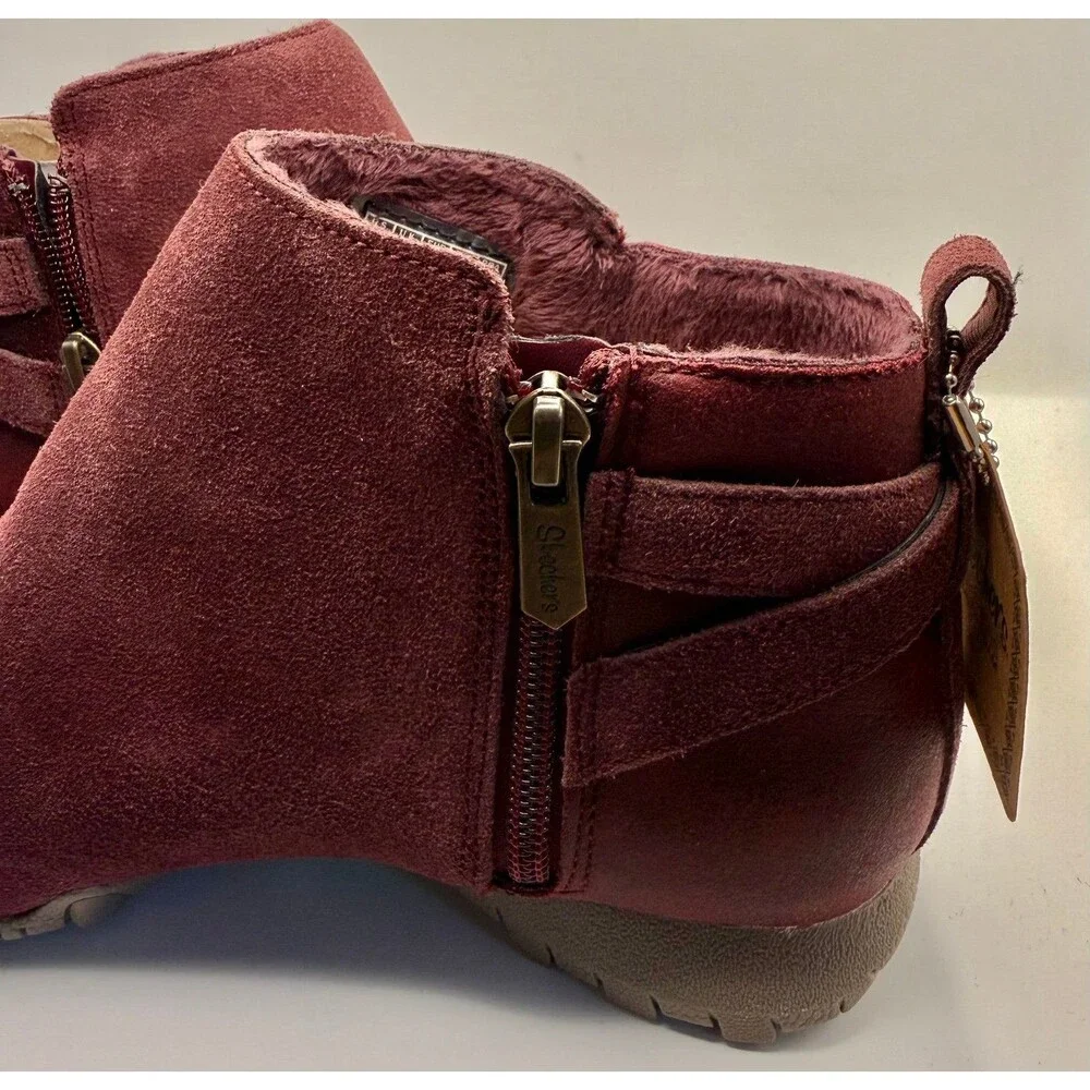 Skechers Burgundy Suede Faux Fur Lined Ankle Boots Women's Size 8 SN 158285