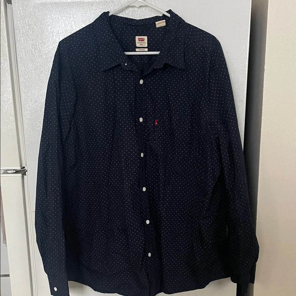 Levi's Men’s XXL 100% Cotton Dark Blue‎ White Polka Dot Long Sleeve Button Down