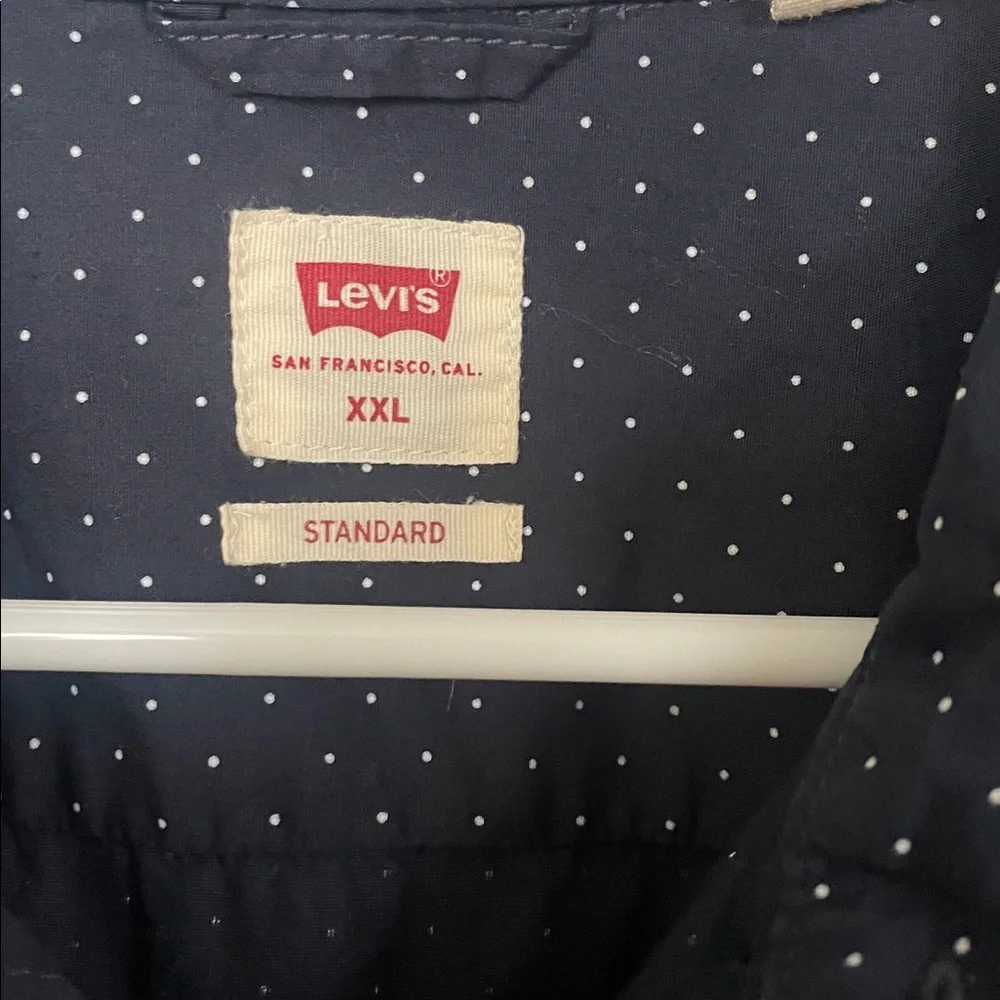 Levi's Men’s XXL 100% Cotton Dark Blue‎ White Polka Dot Long Sleeve Button Down