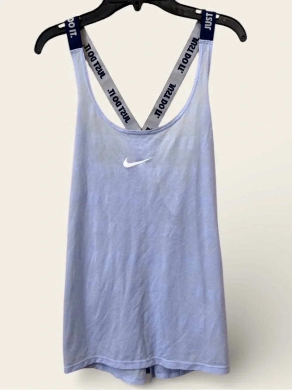 Nike Just Do It Tank Top Women’s Medium Light Blue Open Back Criss Cross Straps