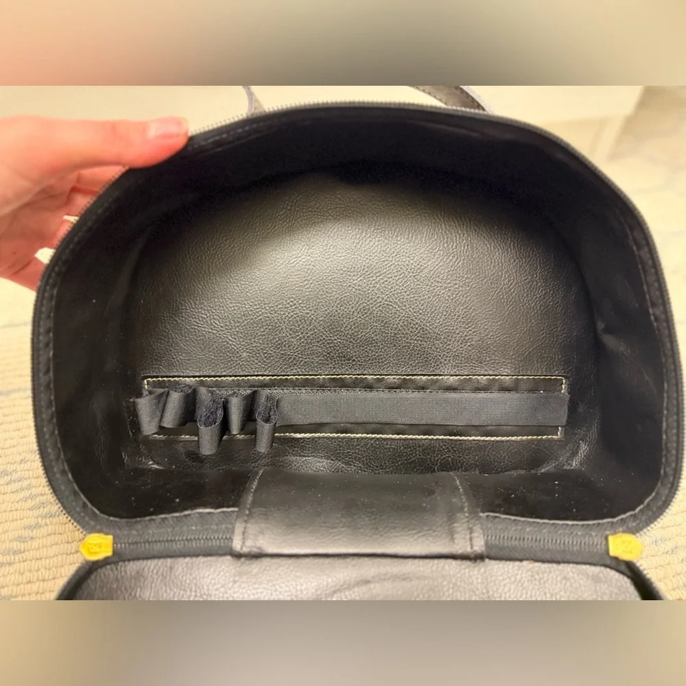FENDI Vintage Pequin Stripe Brown Black Coated Canvas Vanity Case Cosmetic Bag