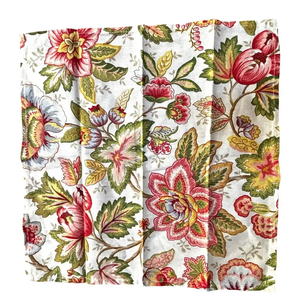 Set of 4 cotton cloth napkins Jacobean flowers colorful pink & green 20