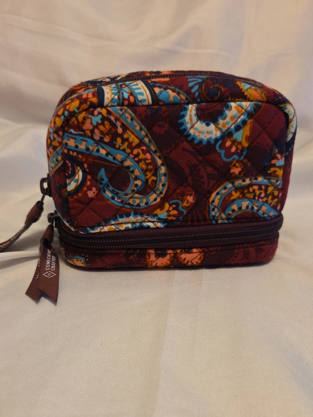 Vera Bradley Burgundy Paisley Quilted Travel Case