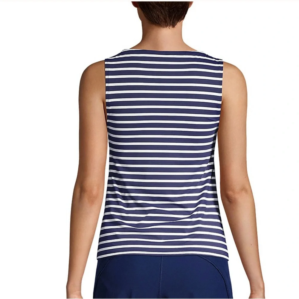 LAND'S END Navy/WHT Stripe High Neck Modest/Full Coverage Tankini Swim Top 16DD