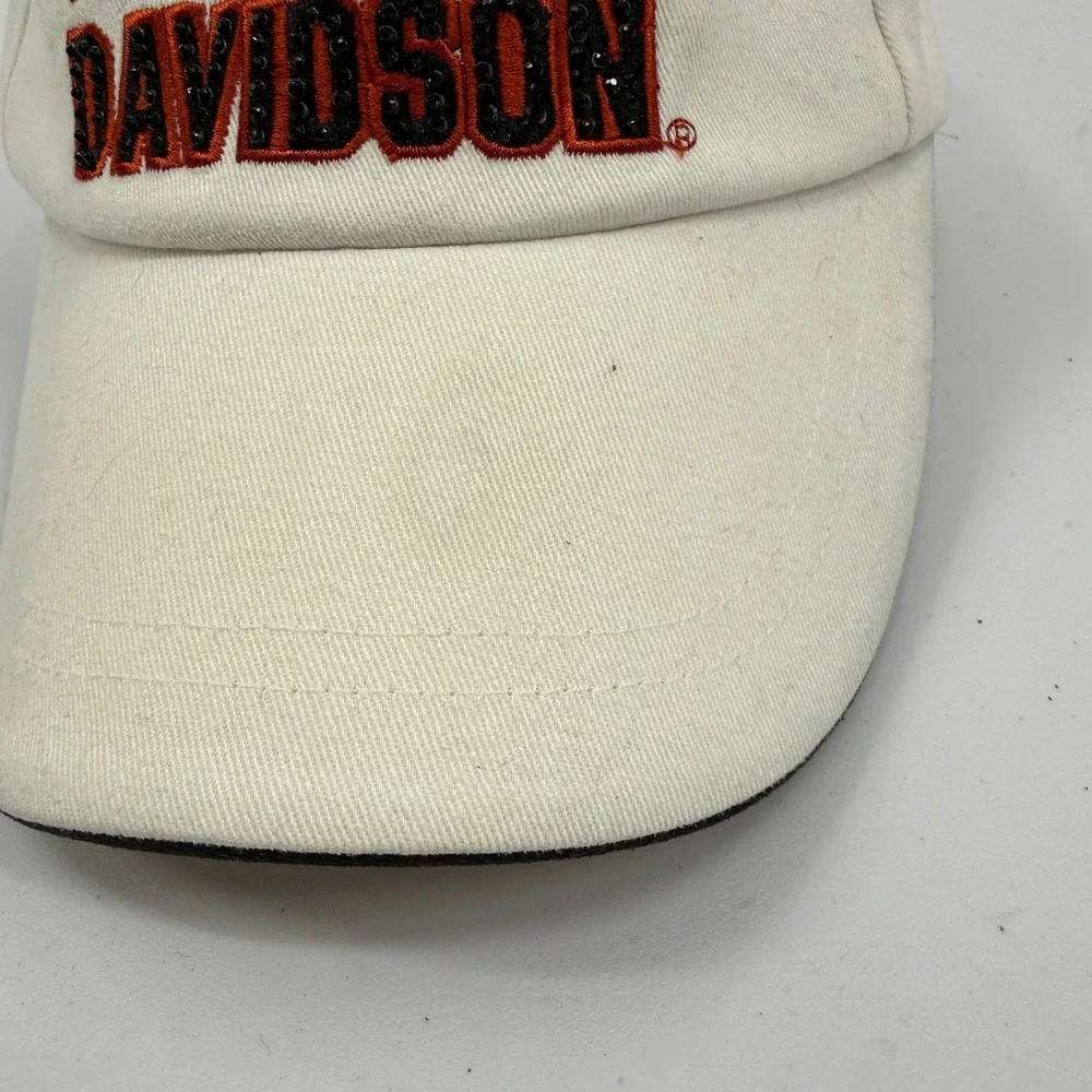 Harley-Davidson Hat Women OS White Sequin Embroidered Adjustable‎ Baseball Cap