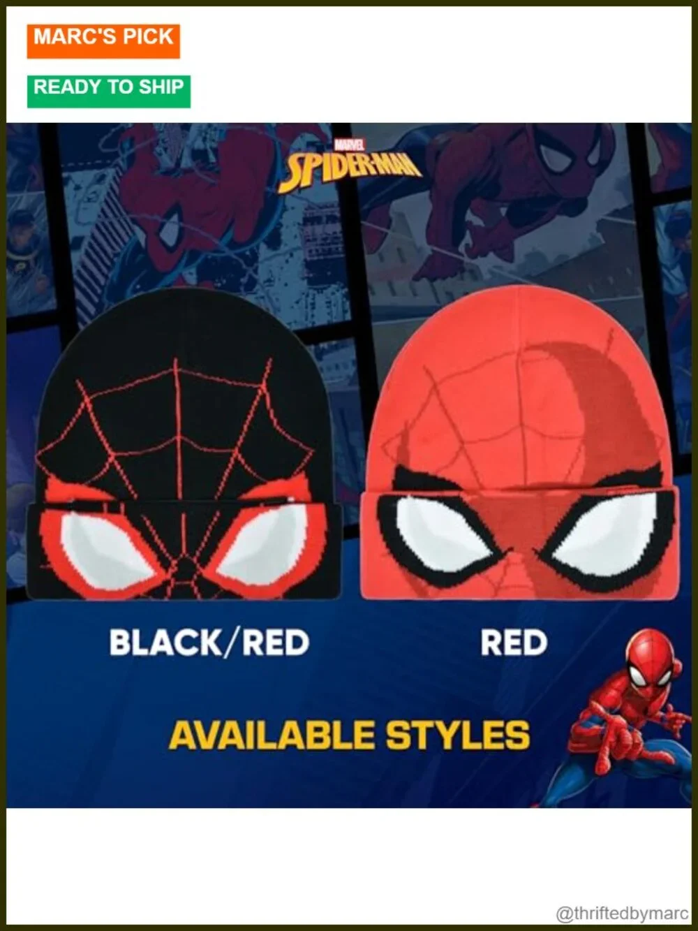 Marvel Spider-Man Miles Morales Roll Down Cuff Knitted Winter Beanie Skull Cap