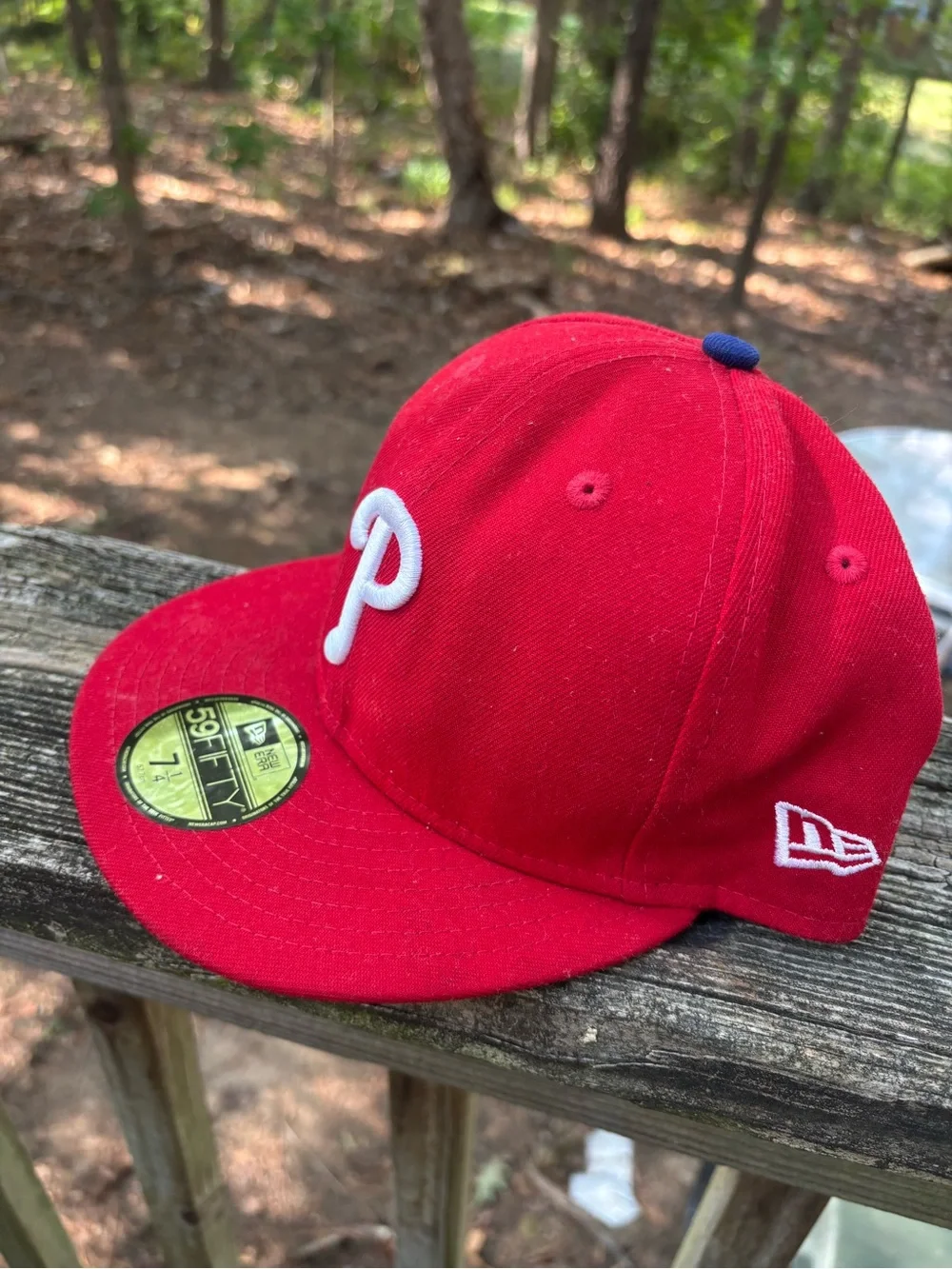 New Era Red Phillies Fitted Cap with White Embroidered P