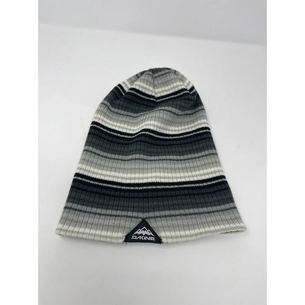DAKINE Mens Grey‎ Black Striped Acrylic Beanie One Size
