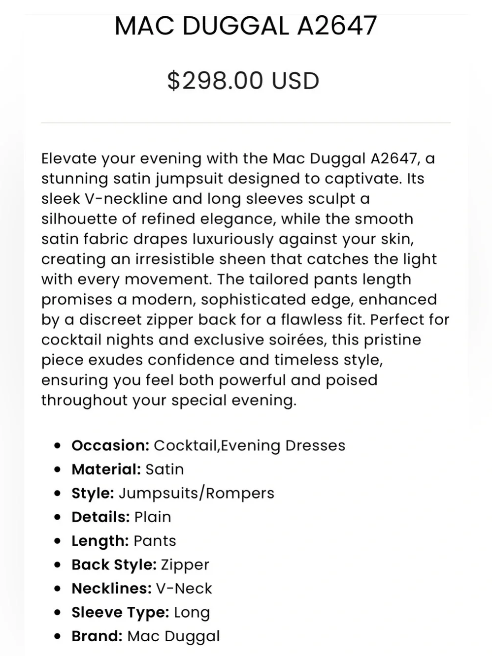 Mac Duggal satin jumpsuit