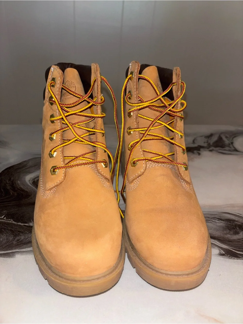 Timberland Wheat Nubuck Work Boots with Dark Brown Collar