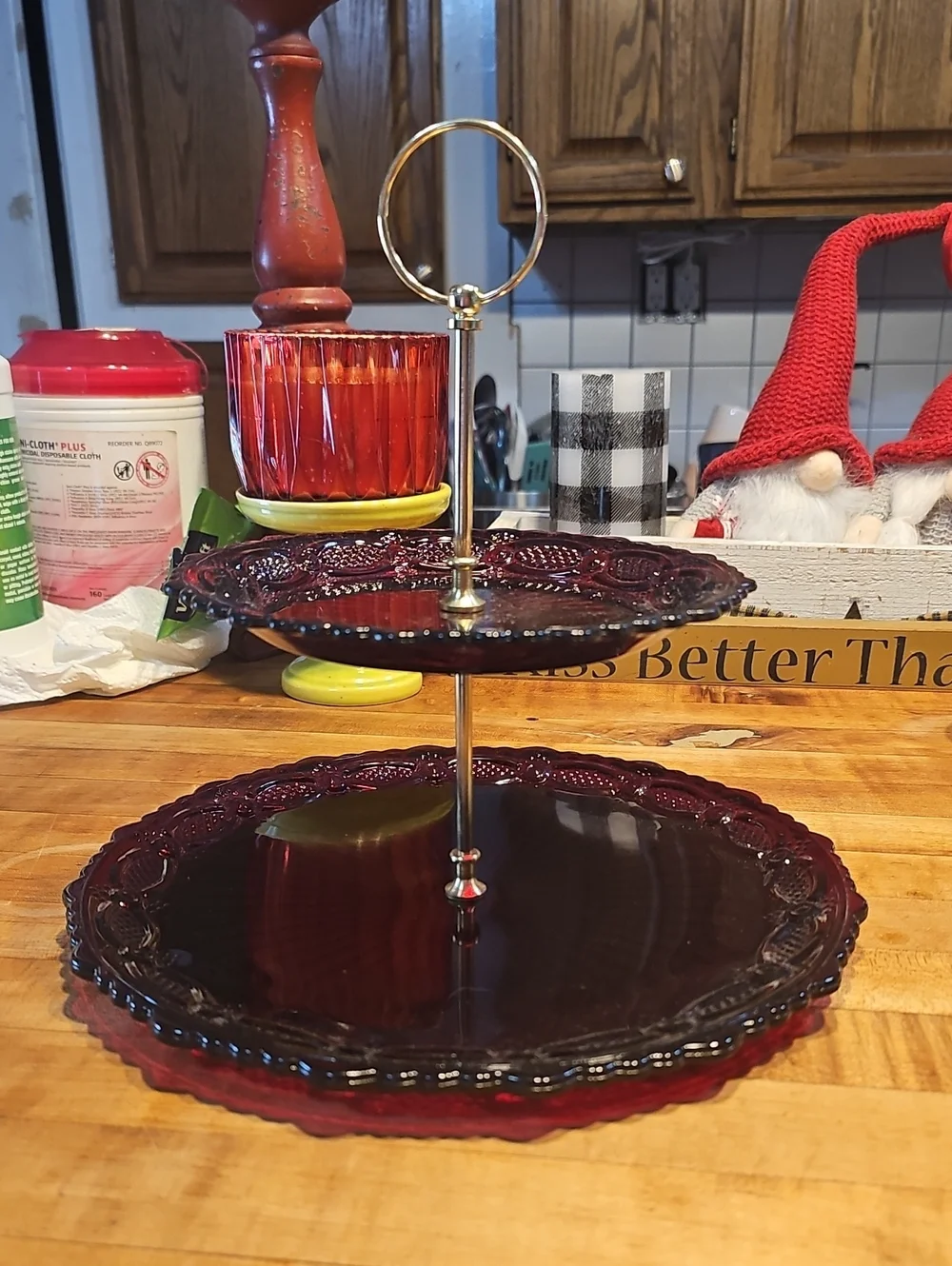 Two-Tier Ruby Red  Dessert Stand Avon Cape Cod 1876 Collection