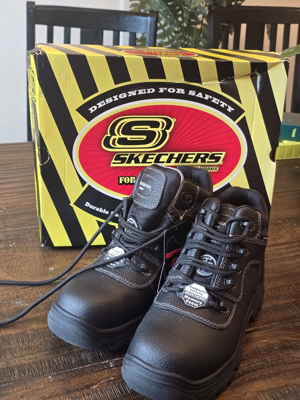 Skechers Black Work Ankle Boots with Cushioned Collar