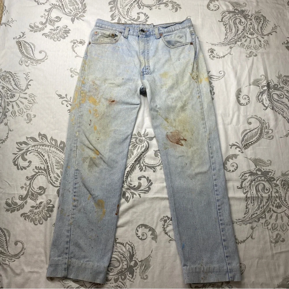 Vintage Levis Blank Tab 505xx 34X30 Measured‎ (32X28 )Thrashed Paint Jeans USA