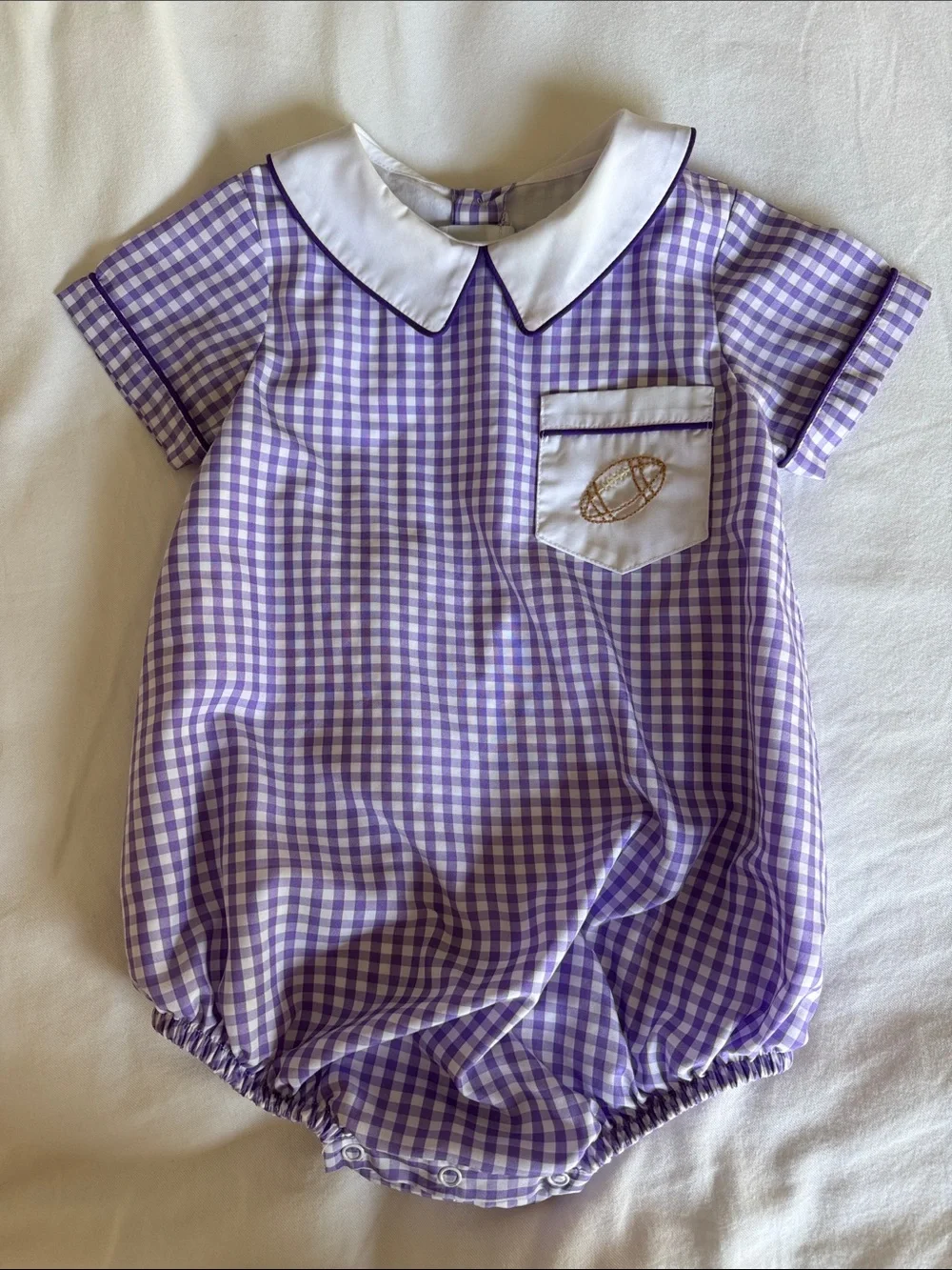 Classic Purple Gingham Baby One-Piece Bubble with White Collar