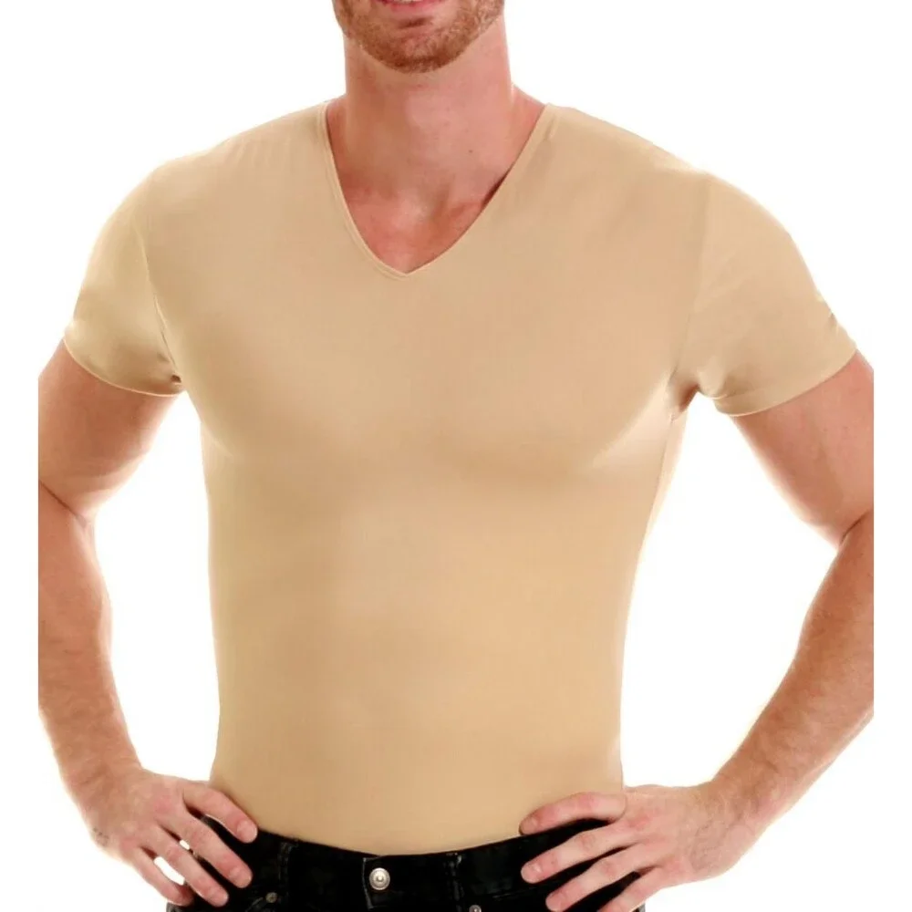 INSTA SLIM Shirt Mens XXXL Tan Compression Activewear V-Neck Undershirt