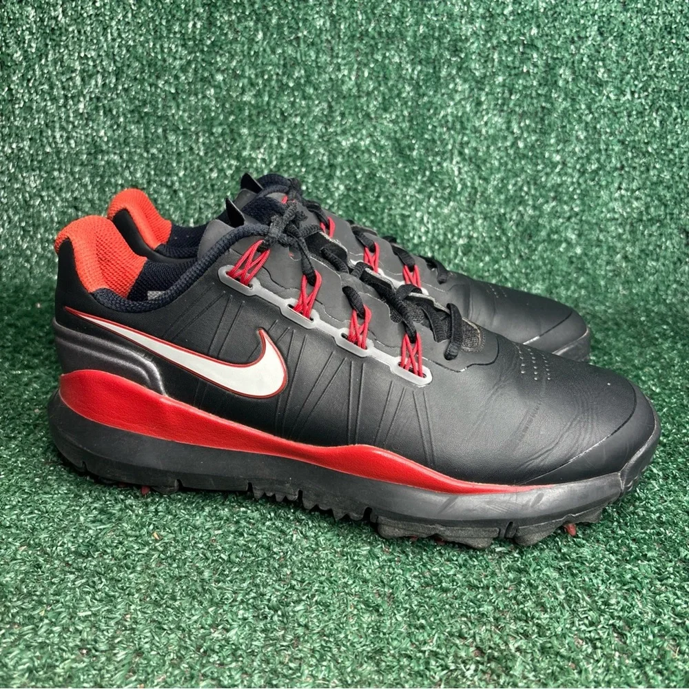 Nike‎ TW 14 Golf Shoes Mens Size 8 Black Red Tiger Woods Spiked 599416-001