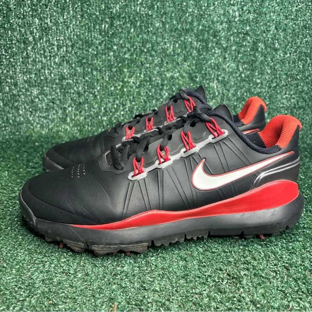 Nike‎ TW 14 Golf Shoes Mens Size 8 Black Red Tiger Woods Spiked 599416-001