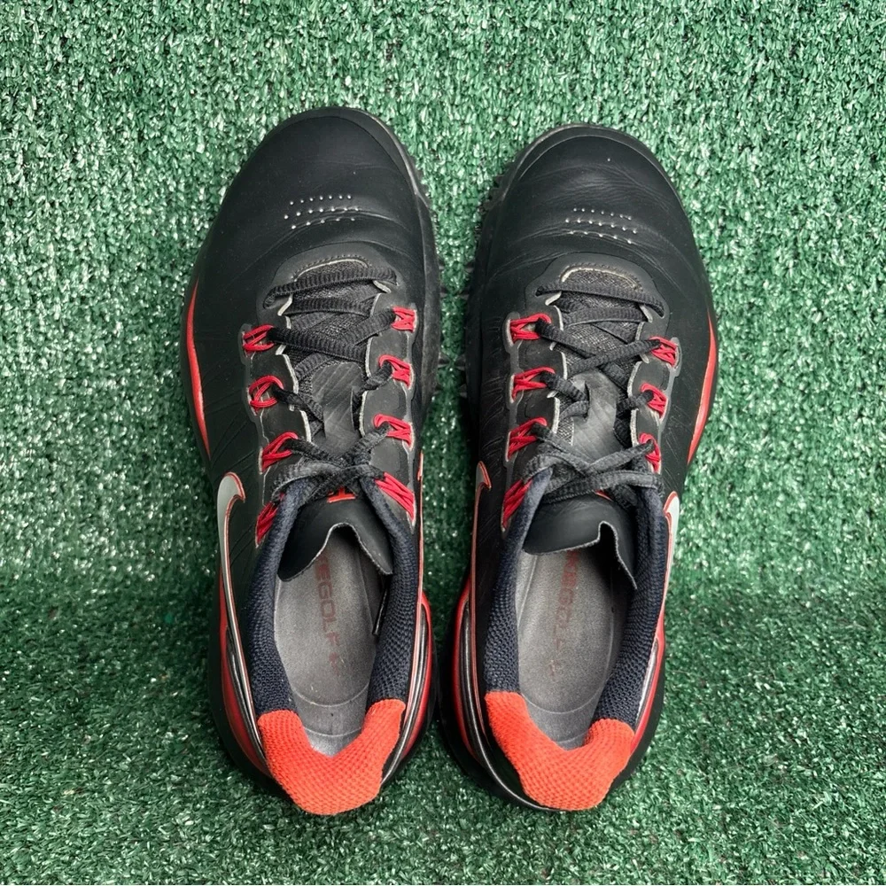 Nike‎ TW 14 Golf Shoes Mens Size 8 Black Red Tiger Woods Spiked 599416-001