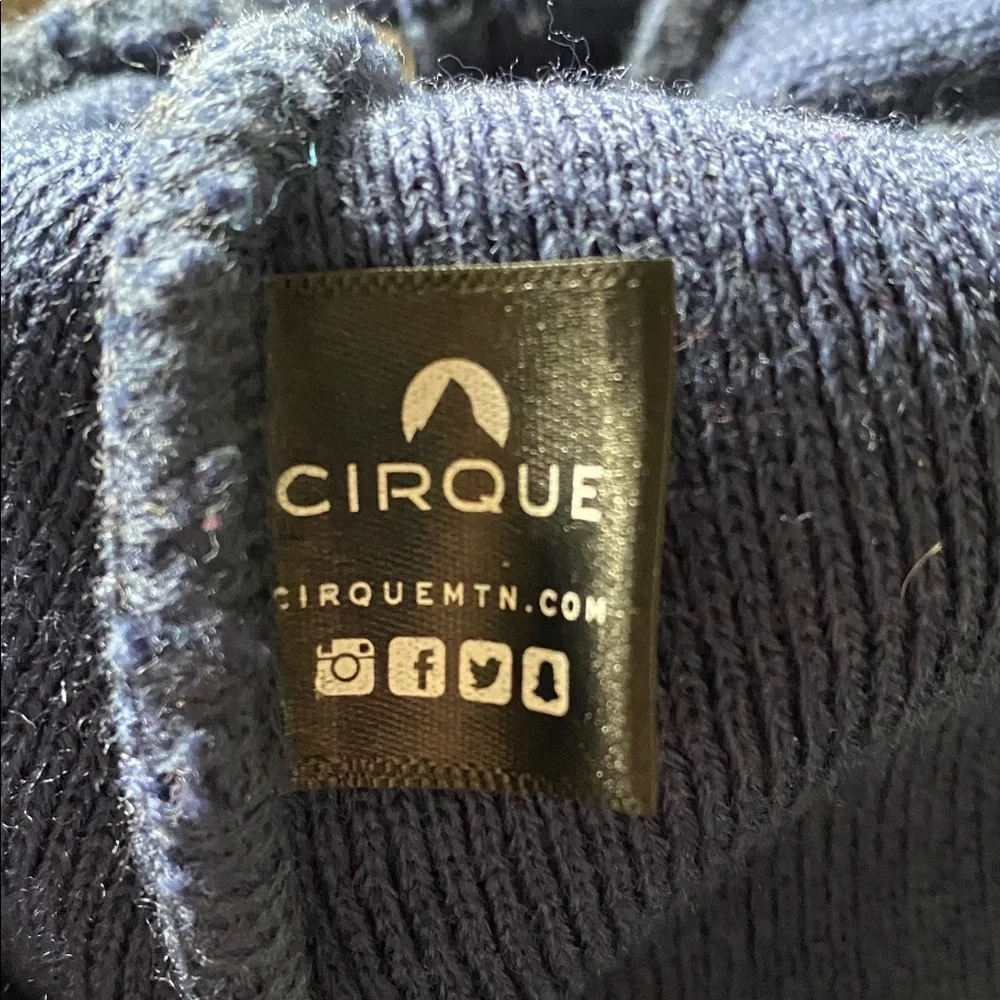 Cirque Blue and Tan Beanie with Colorado Patch. Designed in Vail, CO.