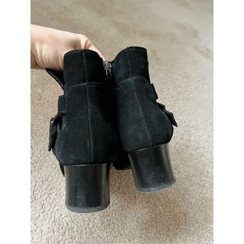 Aquatalia Ankle Boots Womens‎ Size 7.5 Strap Buckle Black Suede