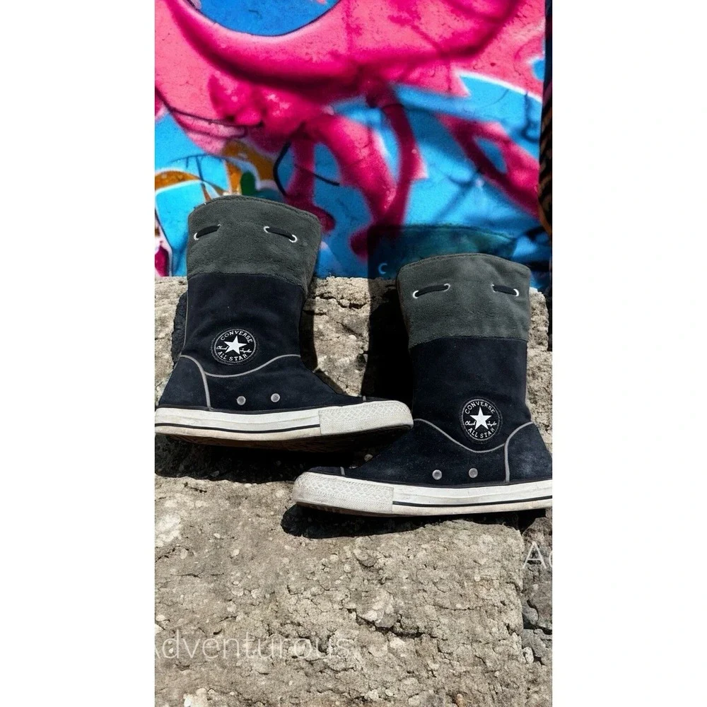 🔥RARE!Converse🤑Chuck Taylor🖤High Andover Fold Over Black Suede Boots Skater 8