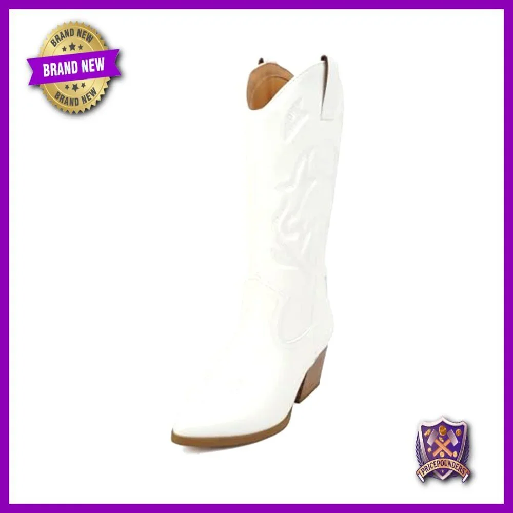 Western Cowgirl Ankle Boots Stitched Pointe Toe Low Heel Mid Calf Fashion