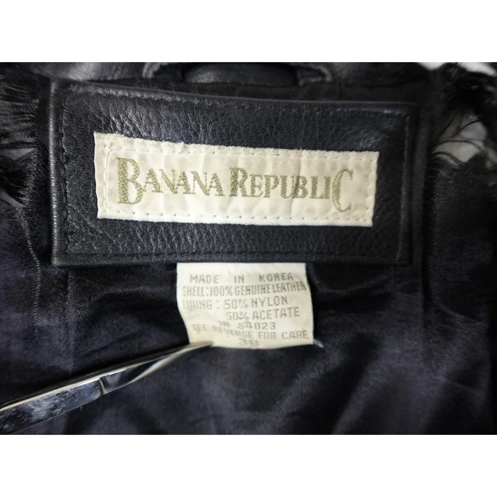Banana Republic Men's Black Leather Jacket Size 38 Korea Made‎ Vintage Bomber