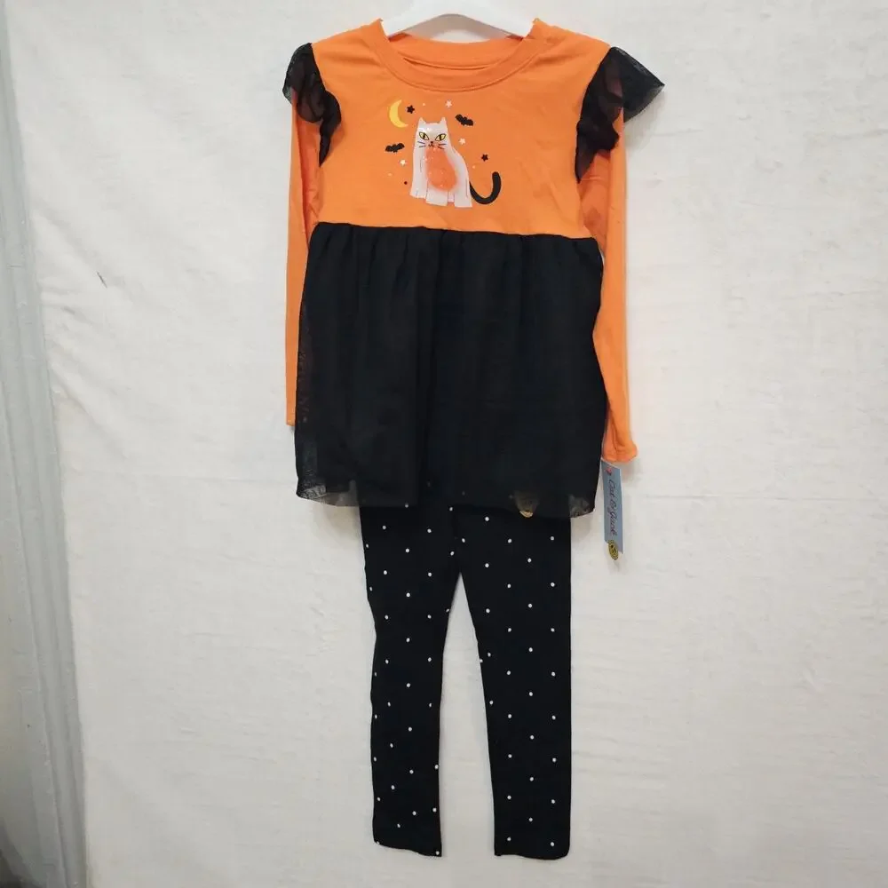 NWT Girls Halloween Set 2T Spook Cute Festive Whimsical Cat Kitten Bat Leggings