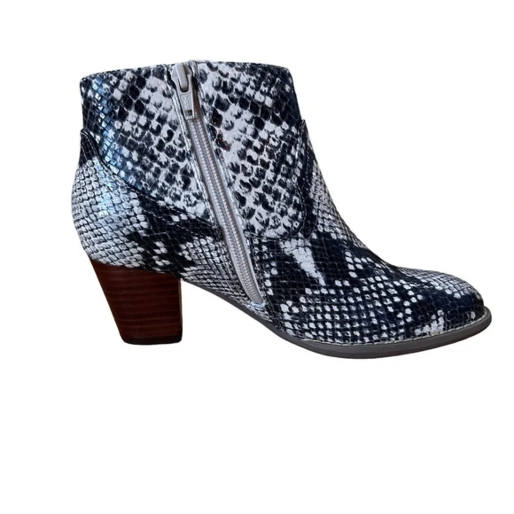 Vionic Booties Windom Womens 5 Black Cream‎ Snakeskin Print Leather Ankle Boots