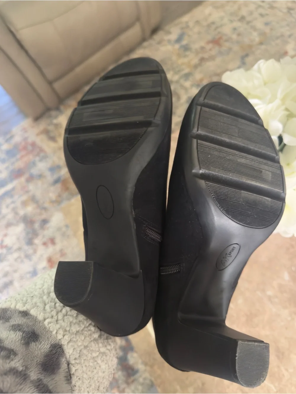 Anne Klein Black Suede Ankle Booties with Block Heel