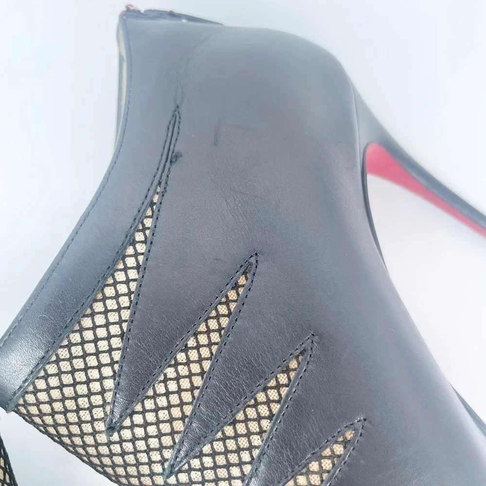 Christian Louboutin Black leather & Mesh peep toe Disorder booties 120mm EU 38