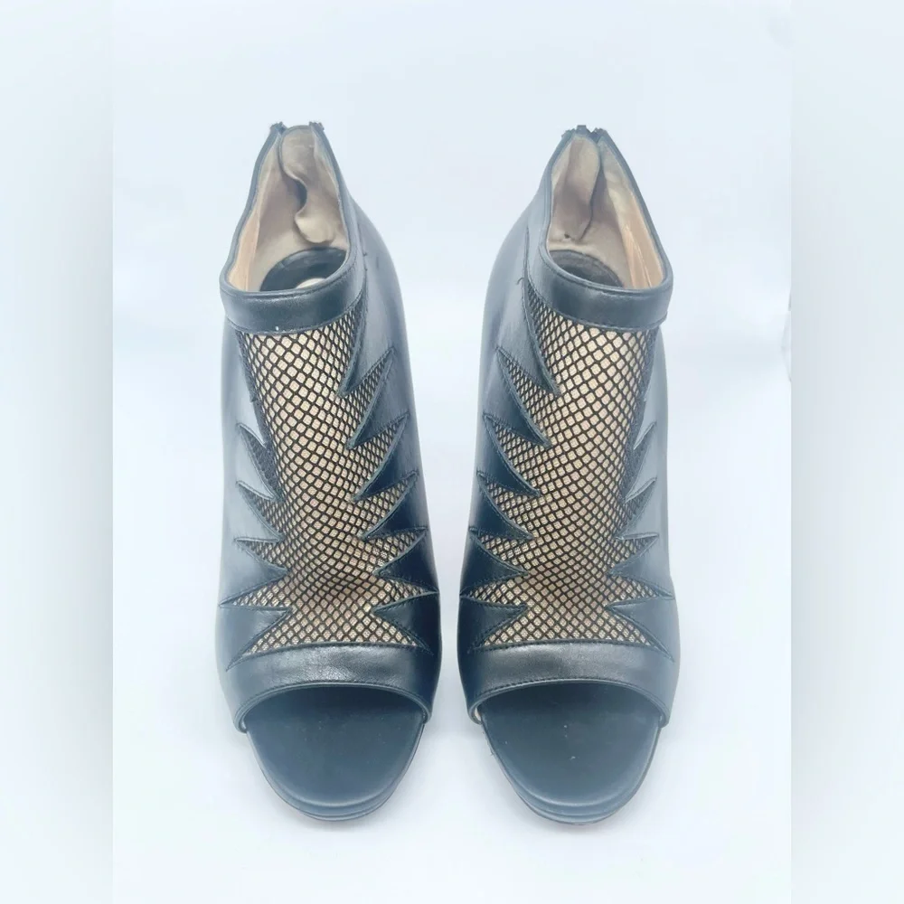 Christian Louboutin Black leather & Mesh peep toe Disorder booties 120mm EU 38